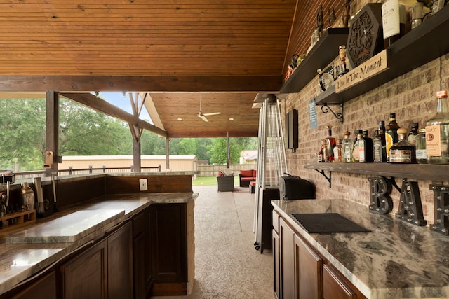 8518 Kerr Dr, Tomball, TX 77375 - indoor bar featuring wood ceiling, plenty of natural light, and lofted ceiling