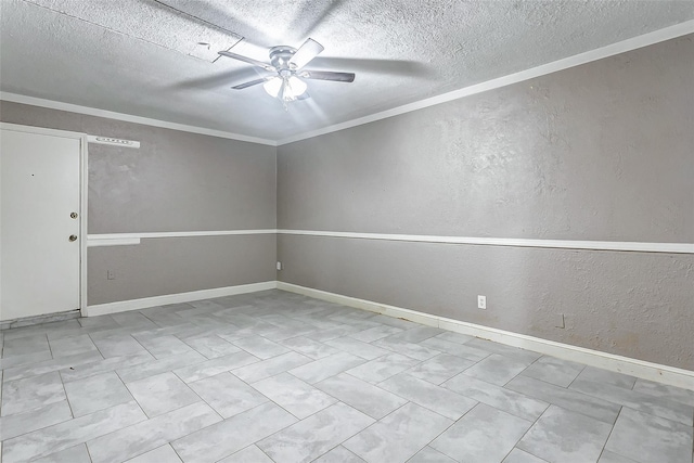 22910 Summer Green Ln, Spring, TX 77373 - unfurnished room featuring ceiling fan, a textured wall, a textured ceiling, and crown molding