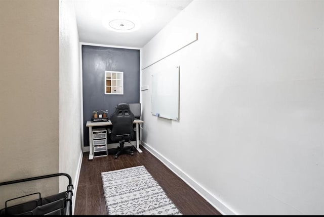 10305 Bassoon Dr, Houston, TX 77025 - office with baseboards and dark wood-type flooring