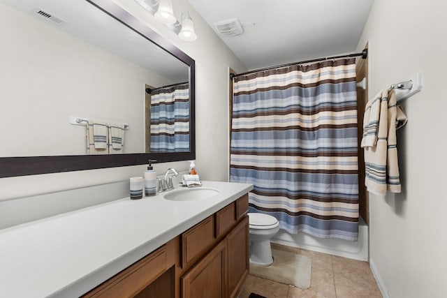 6411 St Placidia Dr, Spring, TX 77379 - bathroom featuring vanity, toilet, tile patterned flooring, and shower / bathtub combination with curtain