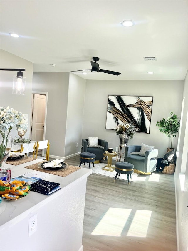863 Dolly Wright St, Houston, TX 77088 - living area featuring wood finished floors, baseboards, recessed lighting, and ceiling fan