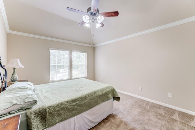 2215 Dali Ln, Missouri City, TX 77459 - bedroom featuring carpet, baseboards, lofted ceiling, crown molding, and ceiling fan