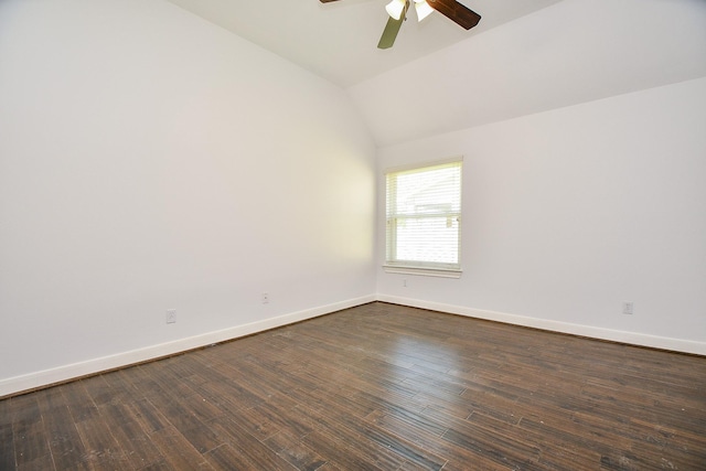 6402 Amelia Springs Dr, Spring, TX 77379 - unfurnished room with a ceiling fan, dark wood-style floors, baseboards, and vaulted ceiling