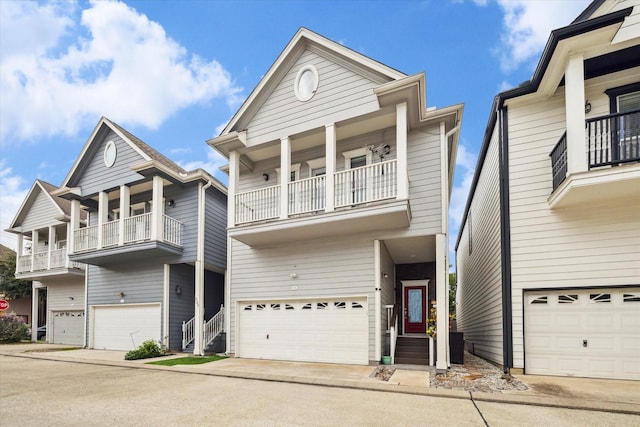 818 Garden Rose Ln, Houston, TX 77018 - view of front facade with a balcony, an attached garage, and concrete driveway