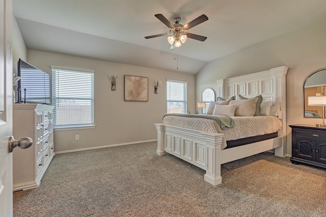 13919 Leigh Lake Ln, Conroe, TX 77384 - bedroom featuring light carpet, ceiling fan, and lofted ceiling