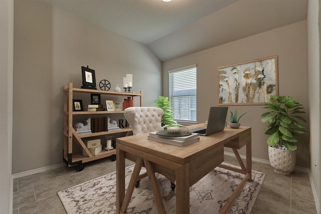 13919 Leigh Lake Ln, Conroe, TX 77384 - home office with vaulted ceiling and light tile patterned floors