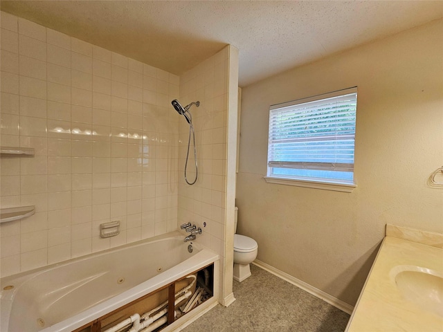 16438 Glenshannon Dr, Houston, TX 77059 - full bathroom featuring vanity, a combined bath / shower with jetted tub, and a textured ceiling