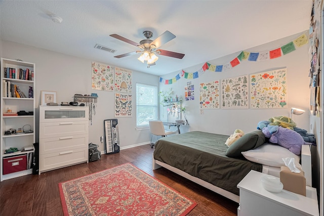 16418 Crawford St, Jersey Village, TX 77040 - bedroom featuring dark wood finished floors and ceiling fan