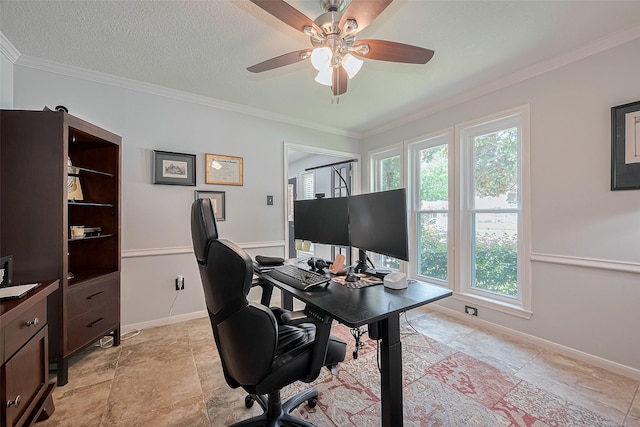 16418 Crawford St, Jersey Village, TX 77040 - home office with ceiling fan and crown molding