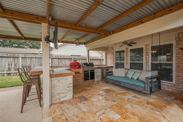 16418 Crawford St, Jersey Village, TX 77040 - view of patio featuring an outdoor kitchen and a ceiling fan