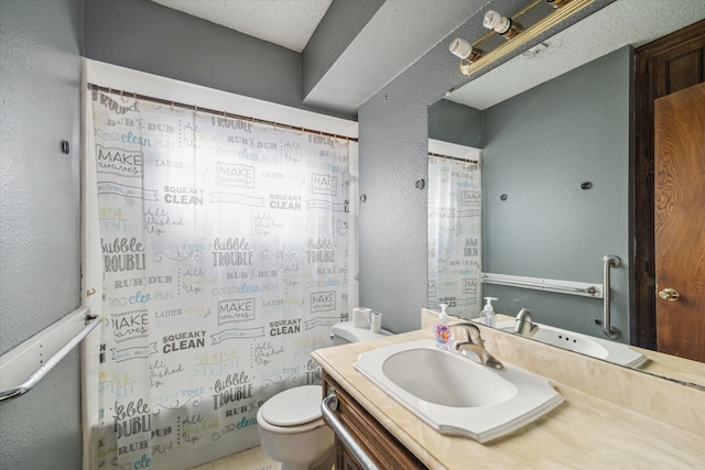 1105 Mesquite St, Baytown, TX 77521 - bathroom featuring vanity, a textured wall, and curtained shower