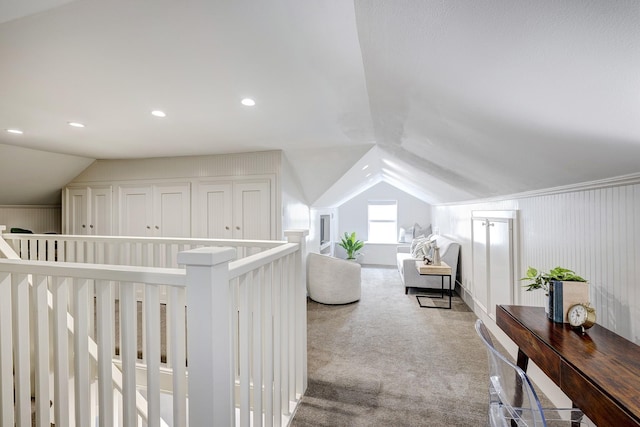 1639 Hawthorne St, Houston, TX 77006 - additional living space with vaulted ceiling, carpet, and recessed lighting