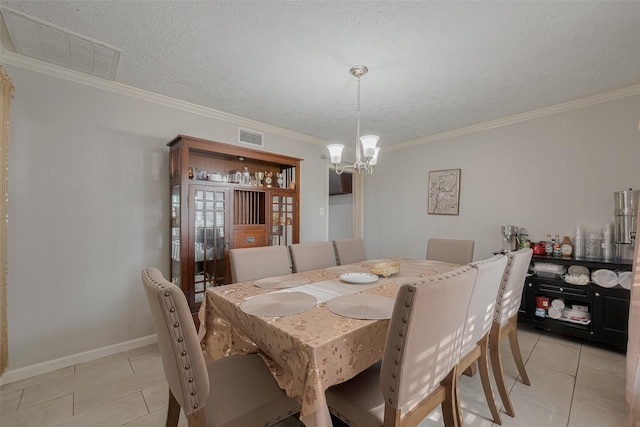 10534 Towne Square Rd, Sugar Land, TX 77498 - dining room with light tile patterned flooring, a chandelier, ornamental molding, and baseboards