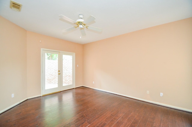 14403 Reissen Ln, Houston, TX 77069 - empty room with wood-type flooring, ceiling fan, baseboards, and french doors