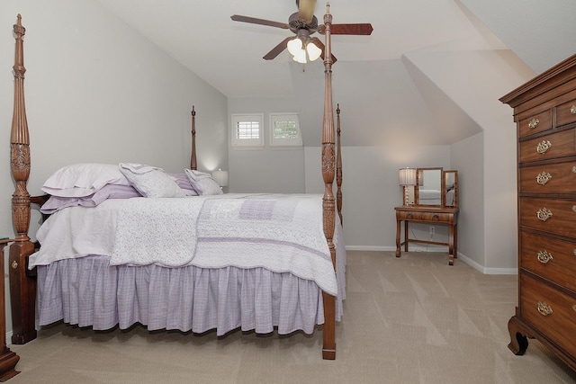70 N Knights Crossing Dr, The Woodlands, TX 77382 - bedroom with light carpet, lofted ceiling, ceiling fan, and baseboards