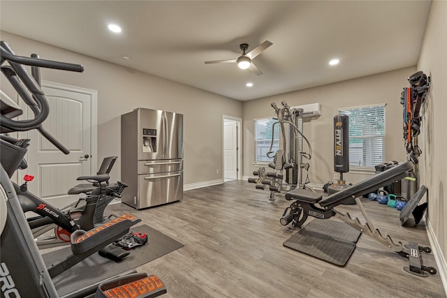11 Hillsborough Dr E, Montgomery, TX 77356 - workout area featuring a ceiling fan, plenty of natural light, wood finished floors, recessed lighting, and baseboards