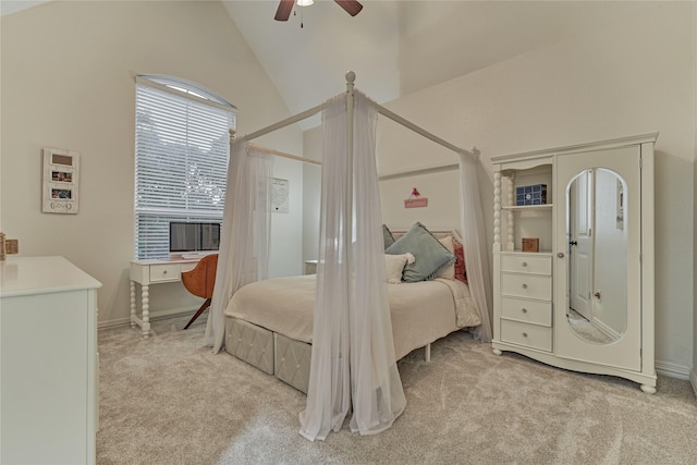 11 Hillsborough Dr E, Montgomery, TX 77356 - bedroom featuring carpet flooring, vaulted ceiling, ceiling fan, and baseboards