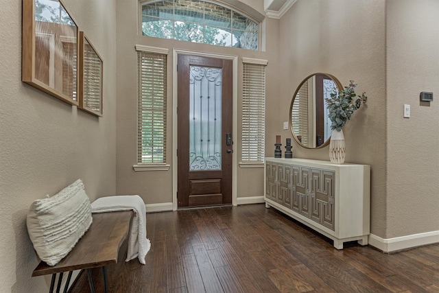 114 Cedar Brush Ct, Montgomery, TX 77316 - entryway featuring dark wood finished floors, baseboards, and a textured wall