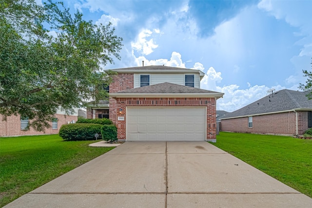 17810 Laurelton Dr, Humble, TX 77396 - traditional-style home featuring a front lawn, brick siding, concrete driveway, and an attached garage