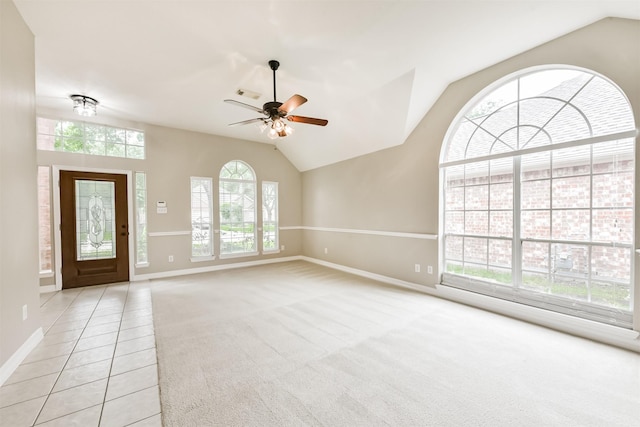 11510 Amber Canyon Dr, Houston, TX 77095 - foyer featuring vaulted ceiling, a ceiling fan, and light carpet