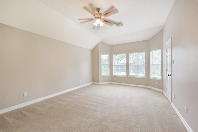 11510 Amber Canyon Dr, Houston, TX 77095 - unfurnished room with ceiling fan, light carpet, and vaulted ceiling