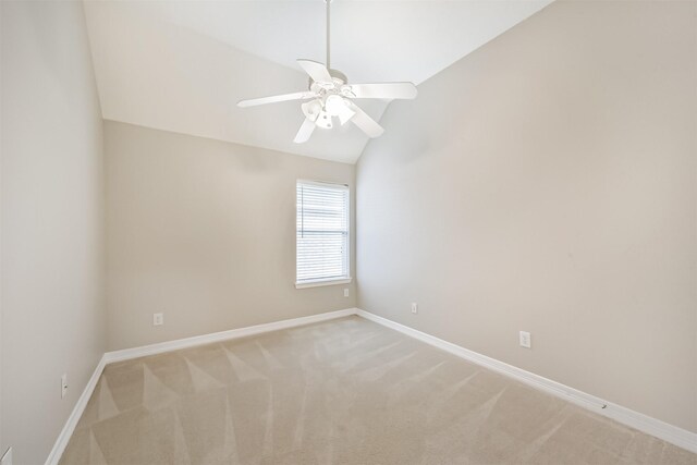 11510 Amber Canyon Dr, Houston, TX 77095 - empty room featuring light carpet, ceiling fan, and vaulted ceiling
