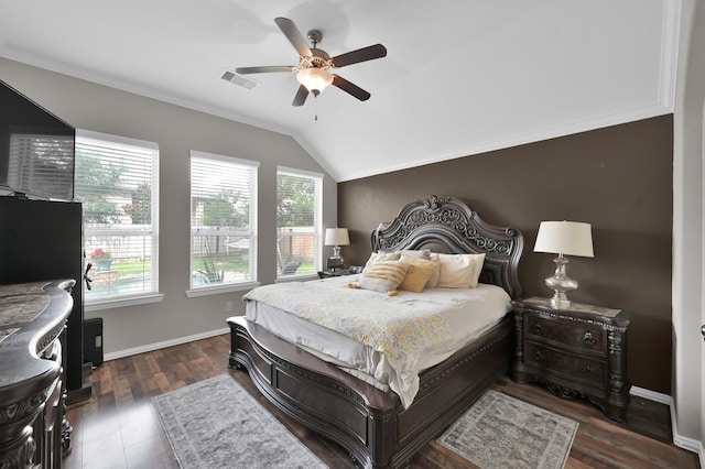138 Verismo Ct, Montgomery, TX 77316 - bedroom with vaulted ceiling, wood finished floors, and a ceiling fan