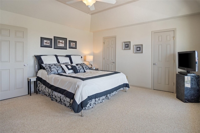 3101 Diane, Crystal Beach, TX 77650 - bedroom featuring carpet flooring, a ceiling fan, lofted ceiling, and baseboards