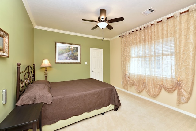 1226 Sopris Dr, Houston, TX 77077 - bedroom featuring carpet floors, crown molding, a ceiling fan, and baseboards