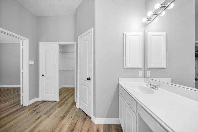 24910 Crystal Stone Ln, Katy, TX 77494 - bathroom with vanity, wood finished floors, and a walk in closet