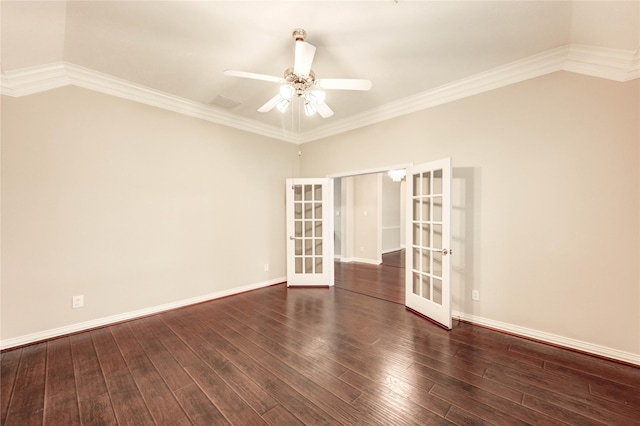 5810 Sequoia Trace Ct, Spring, TX 77379 - spare room with french doors, a ceiling fan, wood finished floors, baseboards, and ornamental molding