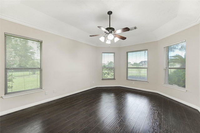 5810 Sequoia Trace Ct, Spring, TX 77379 - spare room with plenty of natural light, a ceiling fan, crown molding, and dark wood-type flooring