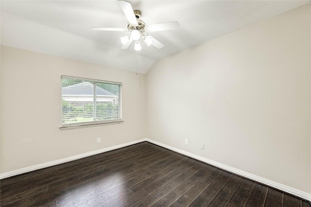 5810 Sequoia Trace Ct, Spring, TX 77379 - empty room featuring baseboards, ceiling fan, dark wood finished floors, and lofted ceiling