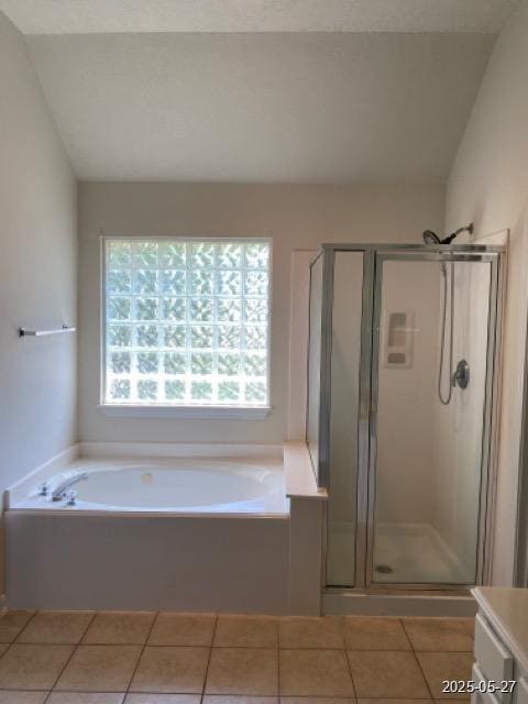 151 Prairie Dawn Cir, Conroe, TX 77385 - full bath with a bath, a stall shower, tile patterned flooring, and vanity
