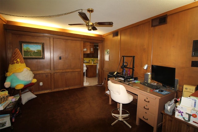 32226 Divot Dr, Waller, TX 77484 - office space with a ceiling fan and dark carpet
