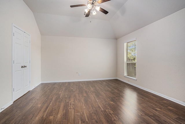 6843 Oaken Gate Way, Humble, TX 77338 - spare room with lofted ceiling, ceiling fan, and dark wood-type flooring