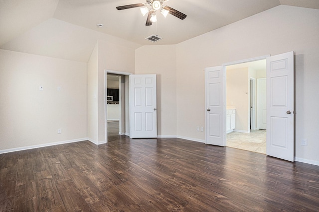 6843 Oaken Gate Way, Humble, TX 77338 - unfurnished bedroom with wood finished floors, ceiling fan, and high vaulted ceiling