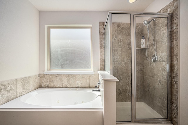 6843 Oaken Gate Way, Humble, TX 77338 - full bathroom with a jetted tub and a shower stall