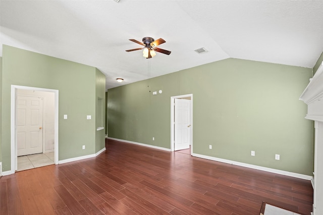 21055 Southern Colony Ct, Katy, TX 77449 - unfurnished living room featuring a ceiling fan, wood finished floors, lofted ceiling, and a fireplace
