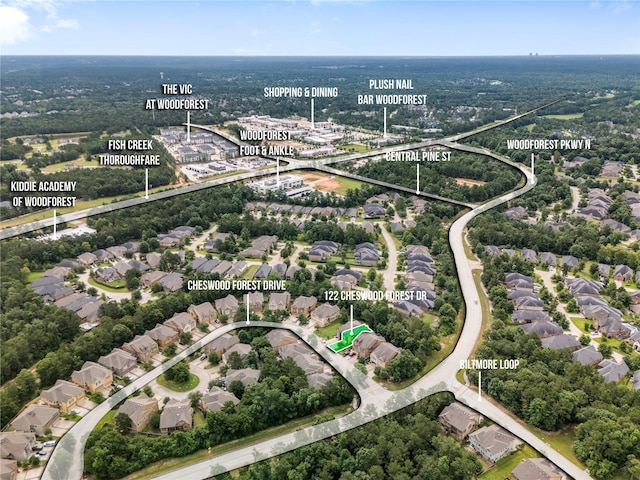 122 Cheswood Forest Dr, Montgomery, TX 77316 - aerial view of property's location with property boundaries highlighted and nearby suburban area
