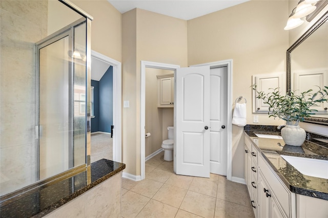 122 Cheswood Forest Dr, Montgomery, TX 77316 - full bathroom with double vanity, a stall shower, and tile patterned flooring