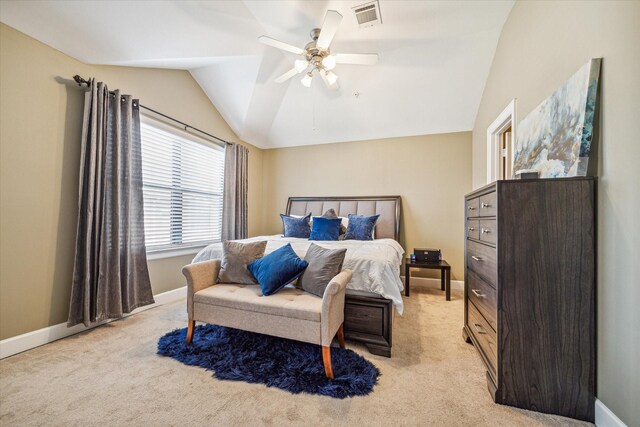 11315 S Main St Unit 1205, Houston, TX 77025 - bedroom with lofted ceiling, light colored carpet, and a ceiling fan