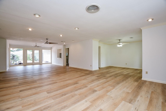5651 Wigton Dr, Houston, TX 77096 - unfurnished room with a ceiling fan, baseboards, recessed lighting, light wood-type flooring, and ornamental molding