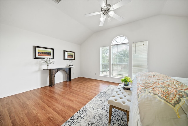 13814 Fort Nelson Dr, Houston, TX 77083 - sitting room featuring vaulted ceiling, wood finished floors, and a ceiling fan