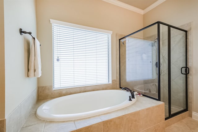 2402 Chesley Park Ct, Katy, TX 77494 - full bathroom featuring a bath, crown molding, and a stall shower