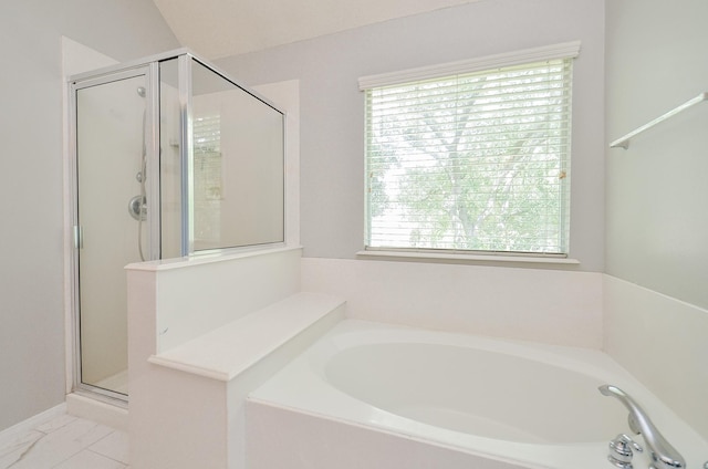 16210 S Temple Dr, Houston, TX 77095 - full bath featuring a garden tub, a stall shower, and marble look tiles
