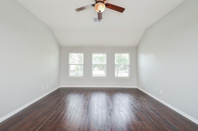 16210 S Temple Dr, Houston, TX 77095 - spare room with plenty of natural light, ceiling fan, dark wood-type flooring, and vaulted ceiling