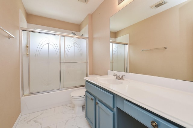 16210 S Temple Dr, Houston, TX 77095 - full bath featuring vanity, marble finish flooring, and combined bath / shower with glass door