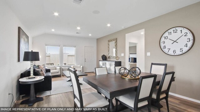 5446 Pinetree Crescent Ln, Spring, TX 77373 - dining room featuring wood finished floors, recessed lighting, and vaulted ceiling