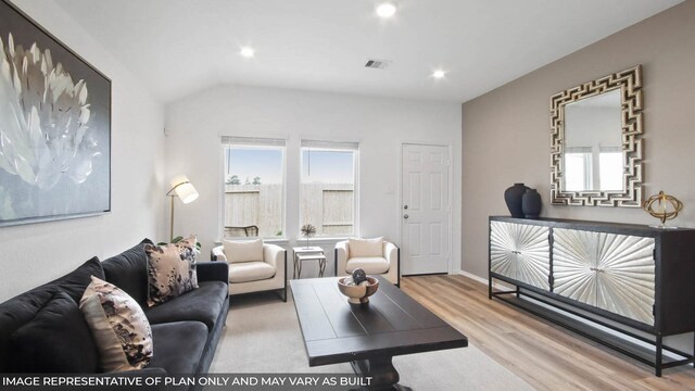 5446 Pinetree Crescent Ln, Spring, TX 77373 - living area featuring wood finished floors, vaulted ceiling, and recessed lighting